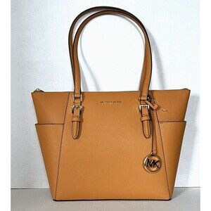 New Michael Kors Charlotte Large Shoulder Tote Saffiano Leather Cider